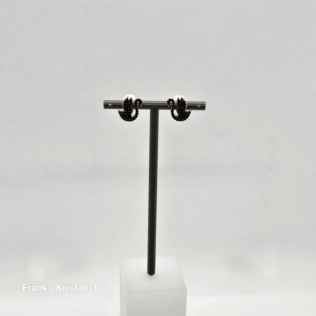 SWAROVSKI Swan Ohrstecker Schwan, Schwarz, Roségold-Legierung. 5684608