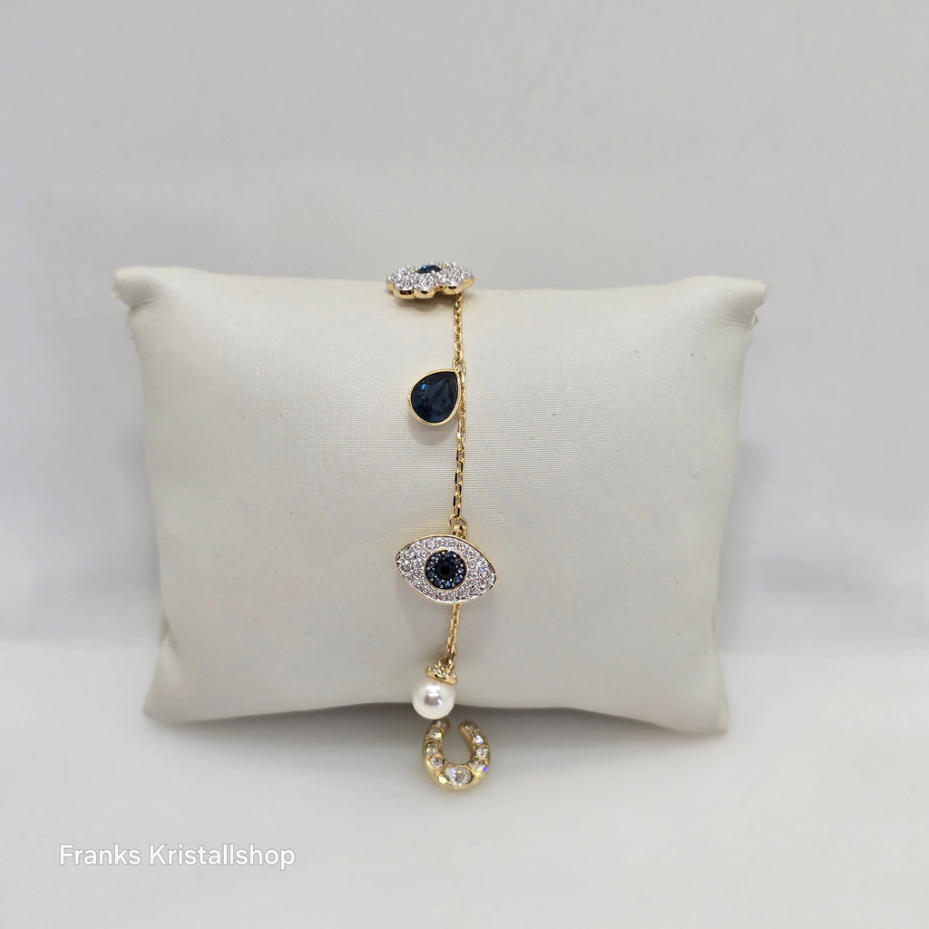 SWAROVSKI Symbolica Armband Evil Eye Glücksklee und Hufeisen, Blau, Goldlegierungsschicht 5692162