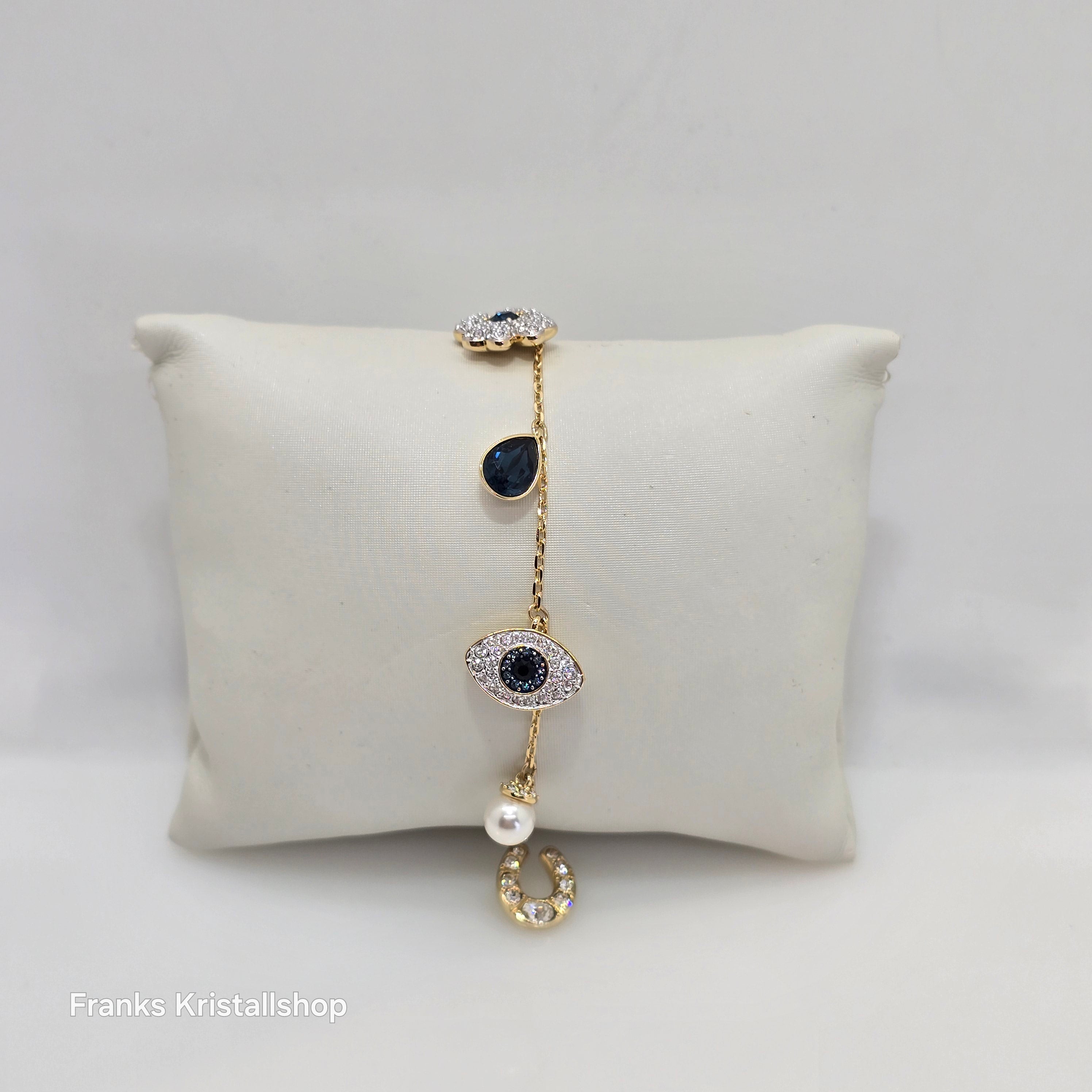 SWAROVSKI Symbolica Armband Evil Eye Glücksklee und Hufeisen, Blau, Goldlegierungsschicht 5692162