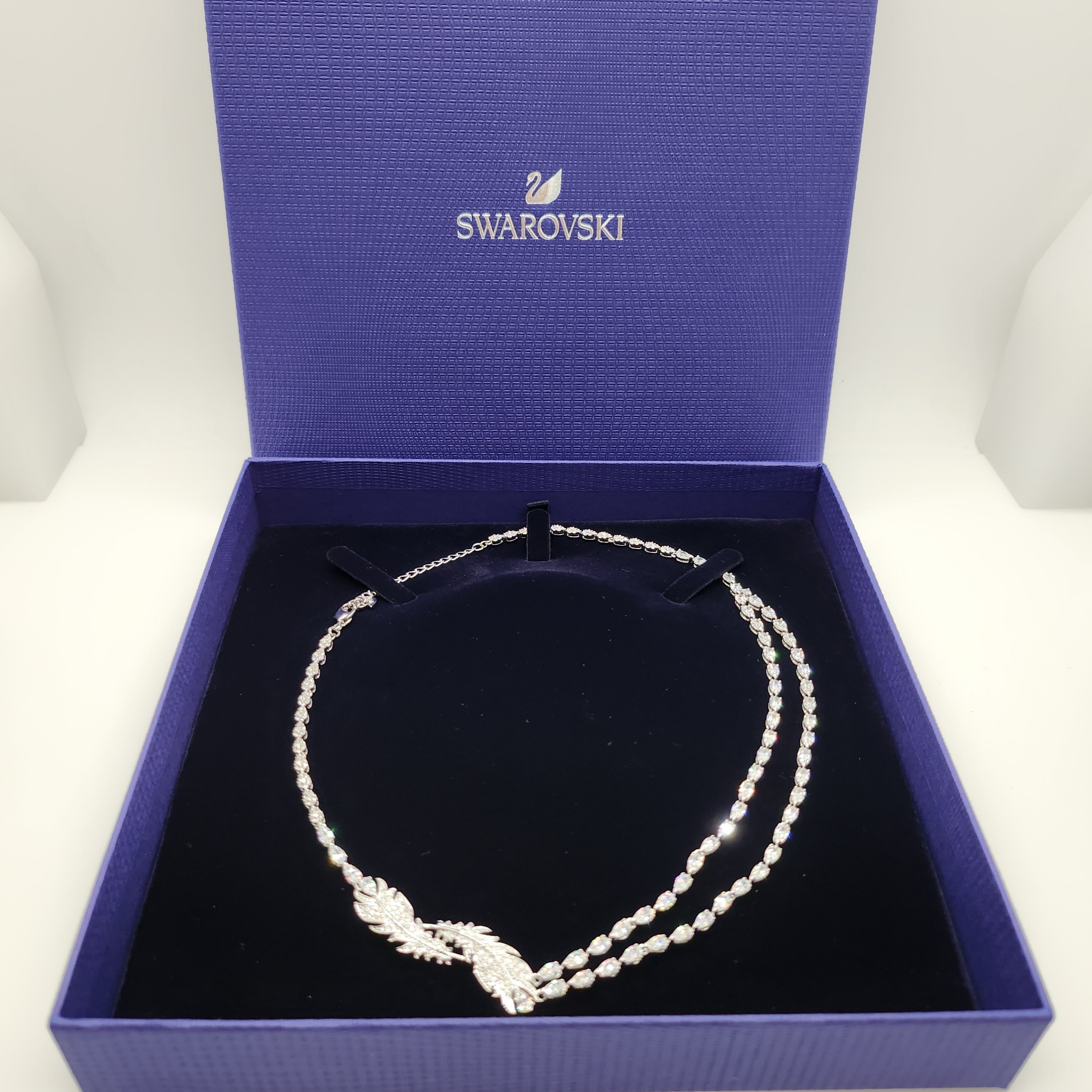 SWAROVSKI Feder Halskette Collier Nice Rhodiniert 5493404