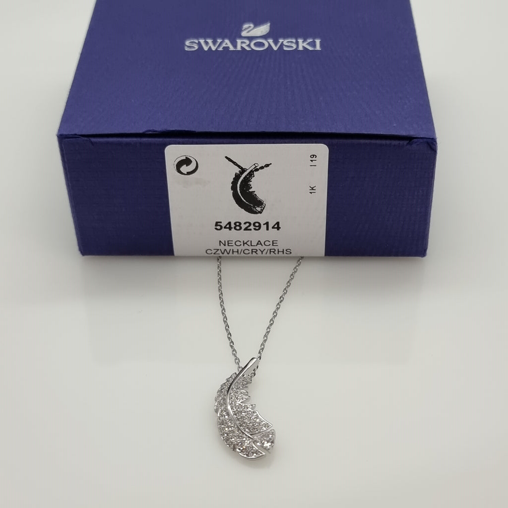 Swarovski Nice Feder Halskette Weiß Rhodiniert