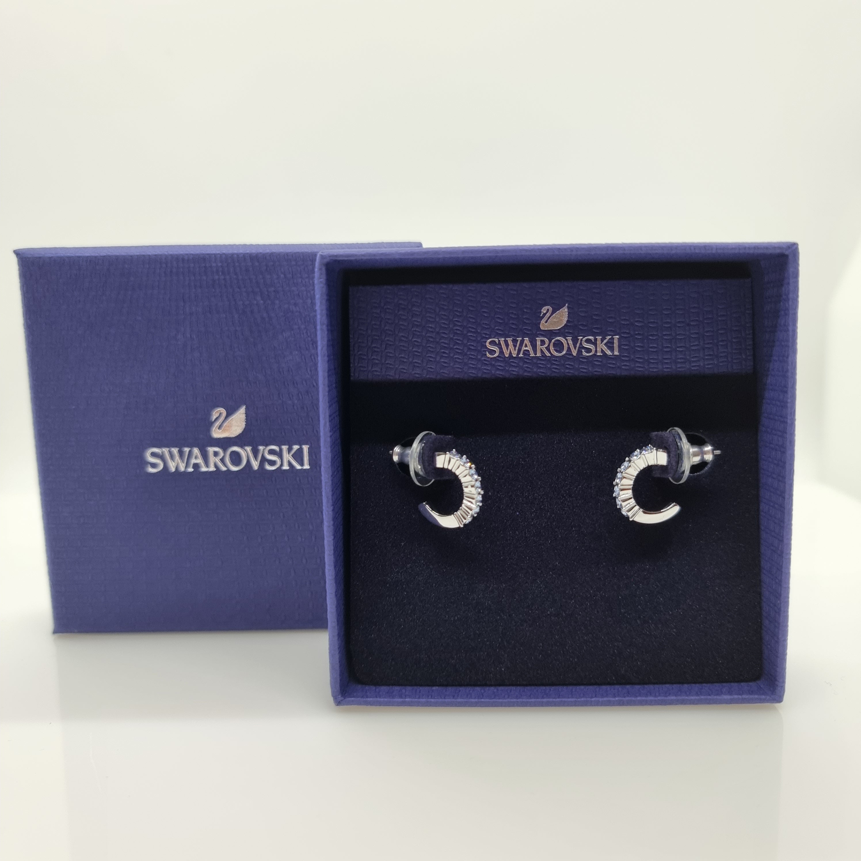 SWAROVSKI Mini Hoop Kreolen Ohrringe Blau, Rhodiniert 5073036