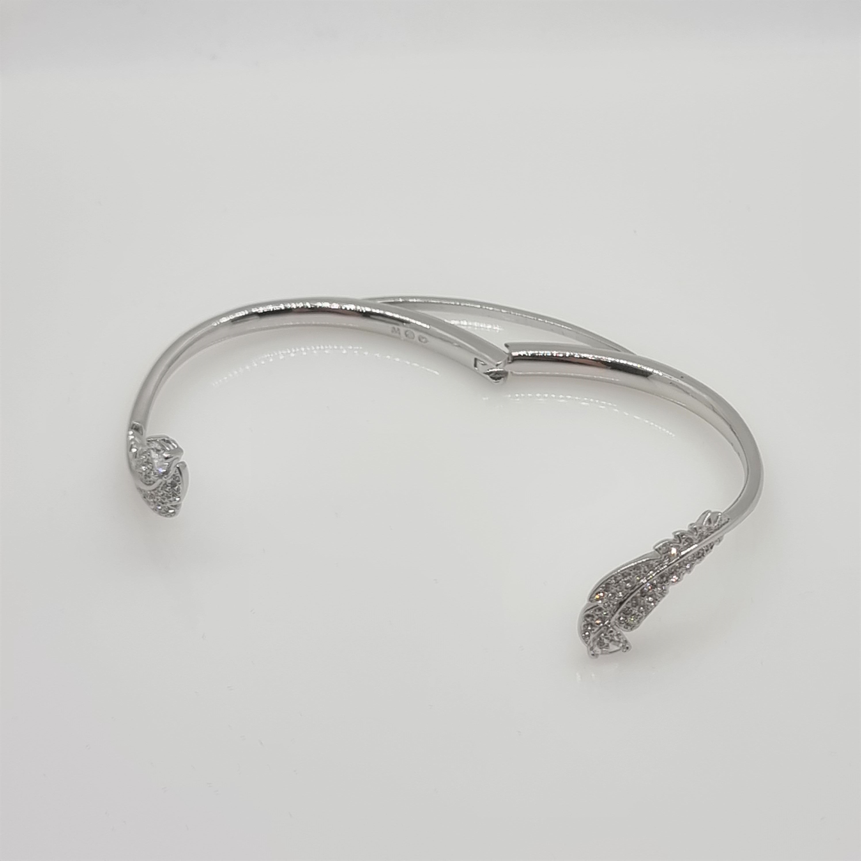 SWAROVSKI Nice Feder Armreif Größe L Weiß, Rhodiniert 5515032