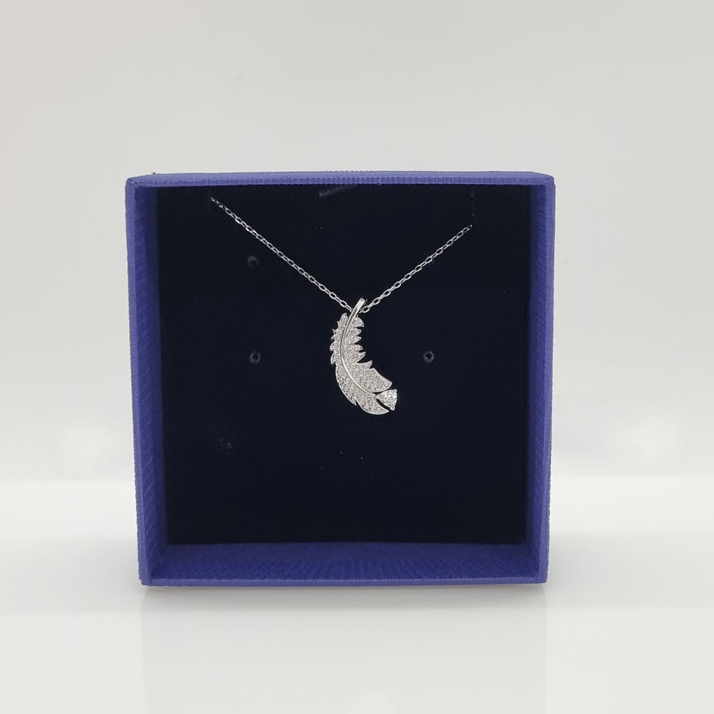 Swarovski Nice Feder Halskette Weiß Rhodiniert
